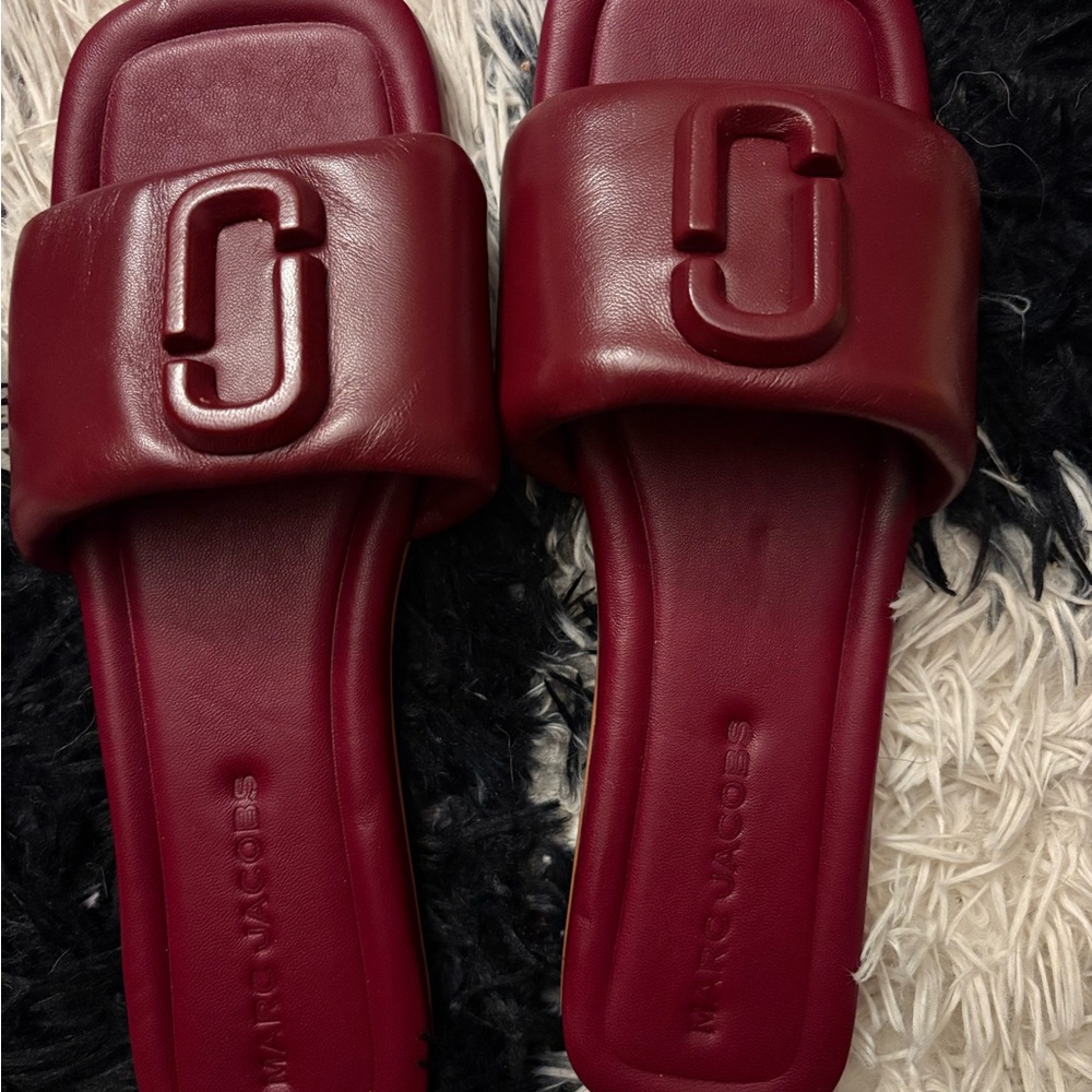 Marc Jacobs Wine Red Padded Logo Slide Sandals